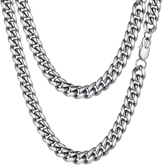 PROSTEEL 316L Stainless Steel Figaro Cuban Chain Necklace for Men, Black/18K Real Gold Plated, 4/5/6/7.5/9/10/13mm, 14inch-30inch, Come with Box