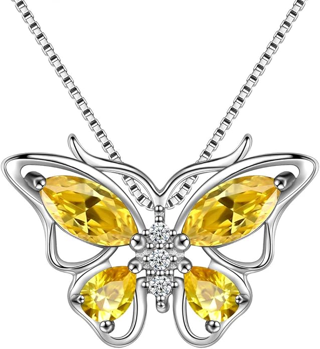 Aurora Tears Butterfly Birthstone Pendant Necklace - Women 925 Sterling Silver Butterflies Birthstone Pendant Necklace Jewelry Birthday Gift for Women