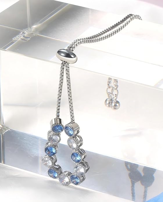 Italian Sterling Silver Women's Tennis Bracelets | Ladies' Sterling Silver Rope Adjustable Bracelet with Crystals | Gift for She