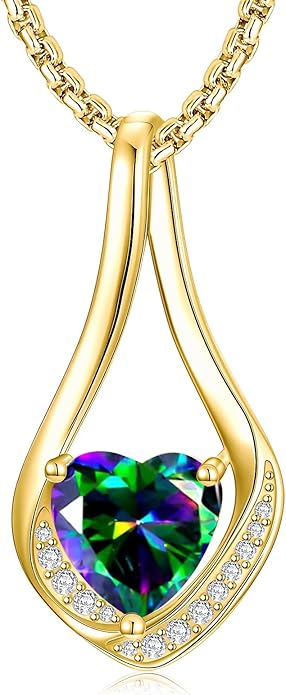 Birthstone Necklaces for Women,18k Yellow/White Gold Plated Forever Love Heart Infinity Pendant Necklace Anniversary Jewelry Christmas Birthday Gifts for Women Her Wife Girlfriend
