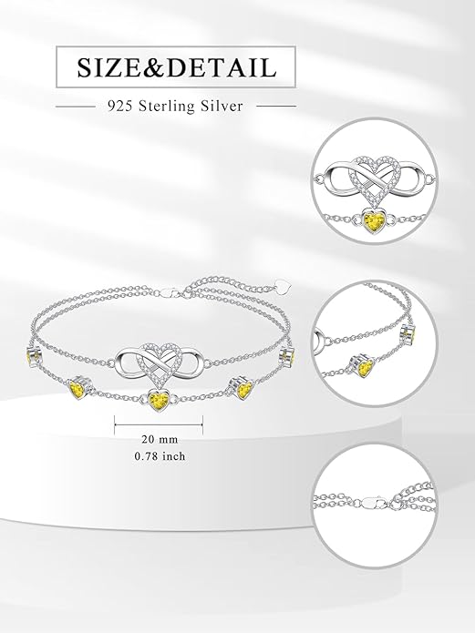 Dorunmo 925 Sterling Silver Infinity Heart Birthstone Anklet Bracelets for Women Best Mother's Day Birthday Jewelry for Wife Girlfriend Mom Her