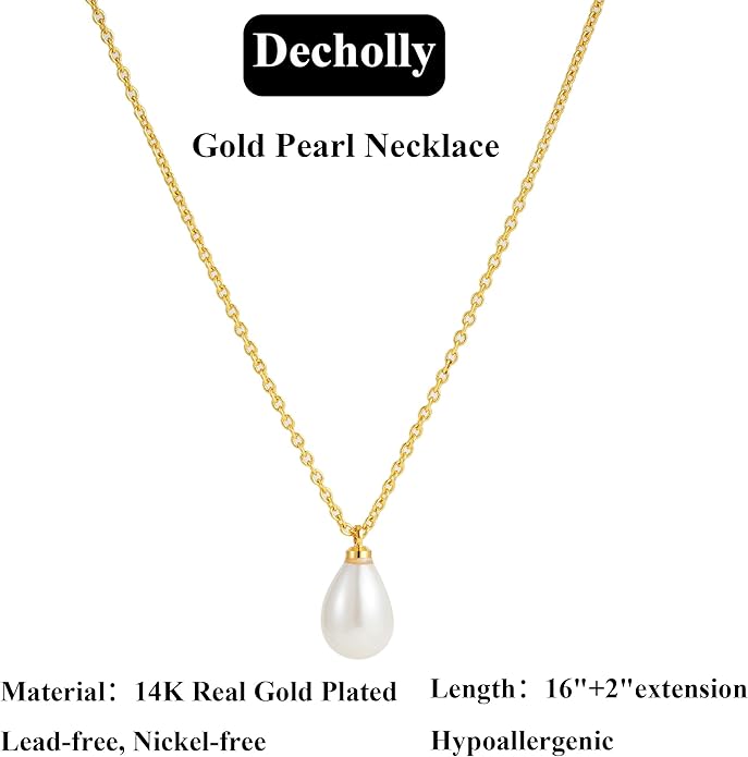 Gold Pearl Necklaces for Women Trendy, 14K Gold Plated Dainty Necklace Simple Layered Pearl Necklaces for Women Trendy Wedding Birthday Jewelry