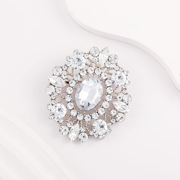 LAXPICOL Vintage Clear Austrian Crystal Brooch Pin for Women Elegant Wedding Bridal Brooches Broach Pin 1.69"*1.39"