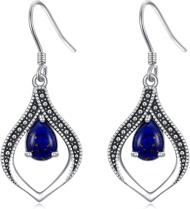 Vintage Genuine Gemstone Earrings for Women Dangling 925 Sterling Silver Western Native American Style Jewelry for Wife Mother
