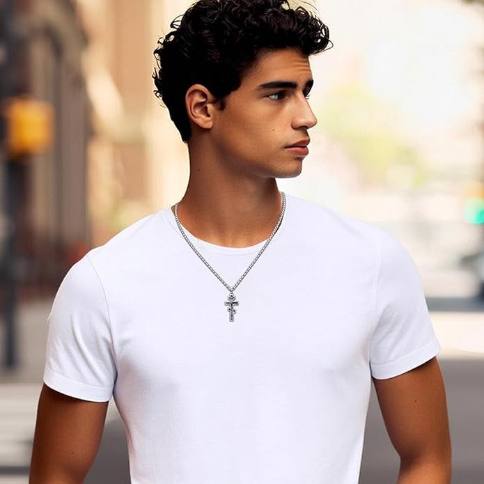 Cross Necklace for Men 925 Sterling Silver Celtic Cross Pendant Christian Jewelry Religious Christmas Gifts for Women