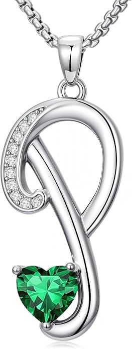 Christmas Gifts for Women Alphabet A to Z Initial Birthstone Pendant Necklaces for Women - 18k White Gold Plated Personalized Name Jewelry Valentine Mothers Day Birthday Gifts for Women Her Girlfriend