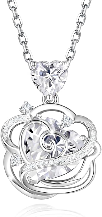 FANCIME Thornless Pulse Birthstone Necklace for Women Sterling Silver Rose Pendant Fine Jewelry Gemstone Birthday Valentines Day Gifts for Wife Her