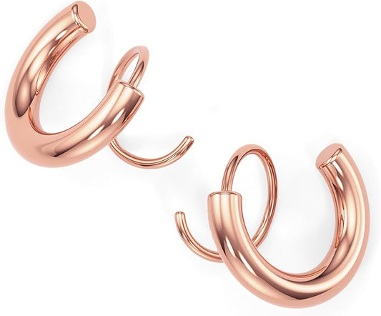 Spiral Hoop Twist Double Earrings - 14K Helix Spiral Earrings, Double Piercing Earrings, Faux Double Hoop Earrings, Tiny Twist Earrings for Women