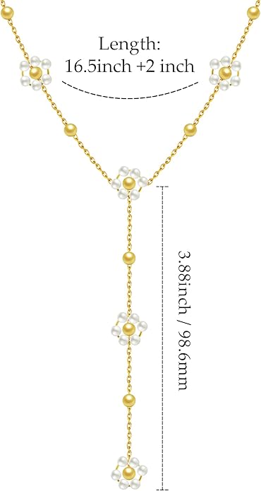 SmileBelle Pearl Necklaces for Women, Daisy Pearl Choker as Y Shaped Pearls Jewelry Gold Heart Necklace for Anniversary Birthday Gifts White Baroque Necklace as Wedding Jewelry
