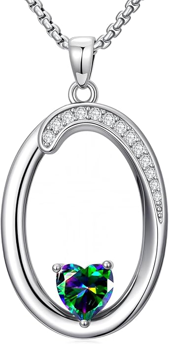 Christmas Gifts for Women Alphabet A to Z Initial Birthstone Pendant Necklaces for Women - 18k White Gold Plated Personalized Name Jewelry Valentine Mothers Day Birthday Gifts for Women Her Girlfriend