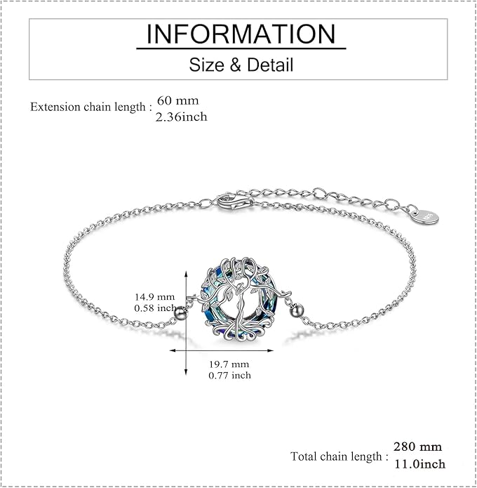 ONEFINITY Tree of Life Anklet Sterling Silver Abalone Shell/Blue Opal/Crystal Tree of Life Ankle Bracelet Tree Jewelry for Women Girls Gifts