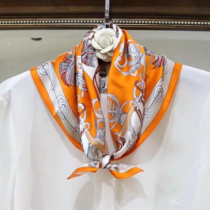 ANDANTINO 100% Mulberry Silk Scarf -21” Lightweight Square Neckerchief – Breathable Digital Printed Scarves with Gift Packed