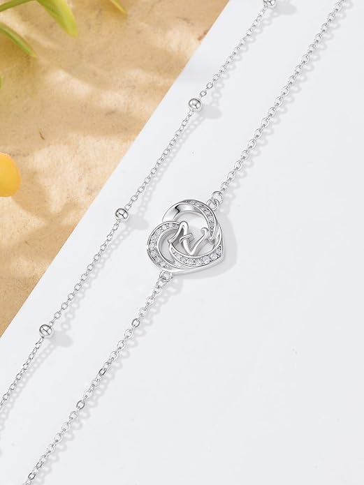 Dorunmo Initial Anklet 925 Sterling Silver Letter A-Z Layered Heart Anklet Beach Jewelry Birthday Gifts for Women