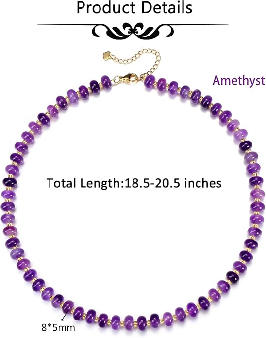 CrystalTears Beaded Gemstone Necklace for Women, Womens Colorful Boho Stone Bead Choker Necklace, Handmade Natural Crystal Stone Summer Beach Jewellery Gifts for Women Mom Christmas