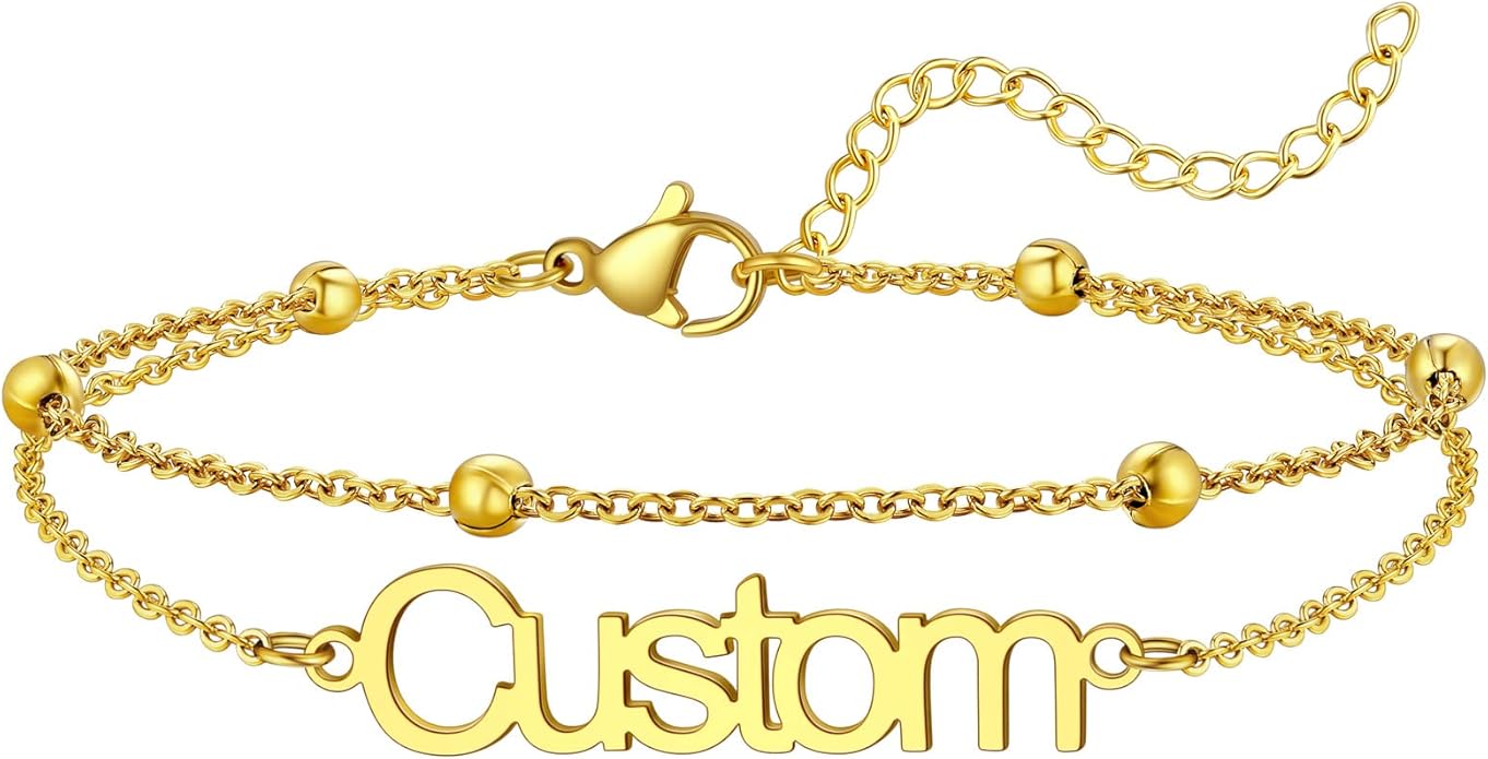 U7 Custom Layered Ankle Bracelets for Women Stainless Steel Bead/Cuban/Figaro/Rope/Wheat Chain Anklet Waterproof Anklet Jewelry for Beach Vacation