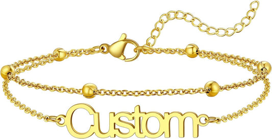 U7 Custom Layered Ankle Bracelets for Women Stainless Steel Bead/Cuban/Figaro/Rope/Wheat Chain Anklet Waterproof Anklet Jewelry for Beach Vacation