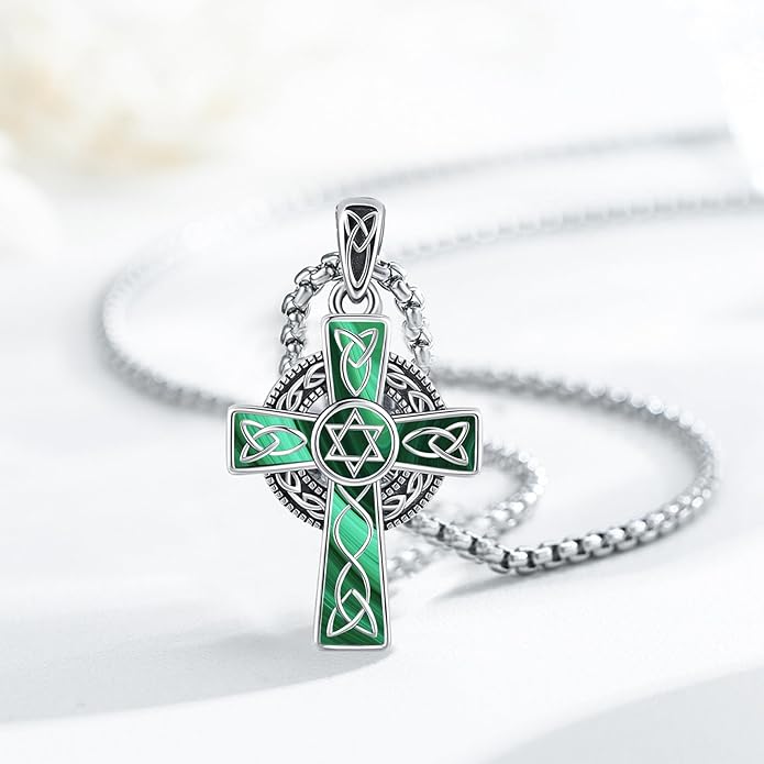 Midir&Etain Celtic Cross Necklace 925 Sterling Silver Cross Pendant Necklace Celtic Viking Irish Jewelry Religious Protective Gift for Men Women