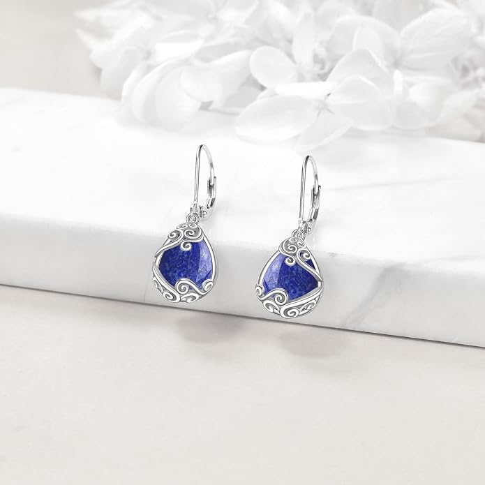 Moonstone Filigree Drop Dangle Teardrop Earrings 925 Sterling Silver Moonstone Leverback Earrings for Women Jewelry Gifts