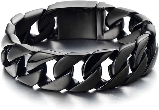 COOLSTEELANDBEYOND Mens Stainless Steel Large Curb Chain Link Bracelet Solid Curb Chain Wristband Biker Punk Jewelry Masculine Accessory