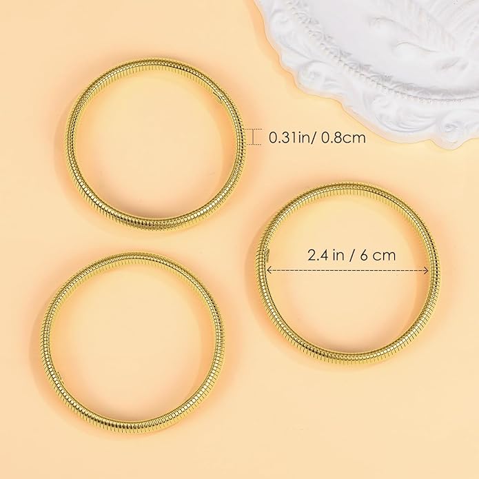 Emibele Gold Bangles Bracelet Set for Women, 18K Gold Plated Chunky Stainless Steel Non Tarnish Stretch Bracelet Stack, Flexible Wide Wristband Bangle Layered Snake Chain Bracelets