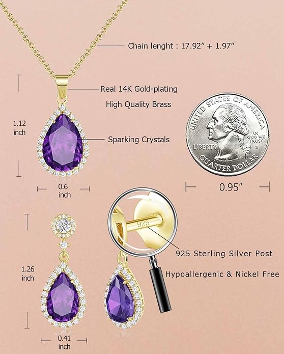 REASAYLL Jewelry Sets For Women 925 Sterling Silver Post Teardrop Dangle Stud Earrings Necklace Set Crystal Rhinestone Wedding Prom Costume Jewelry for Women