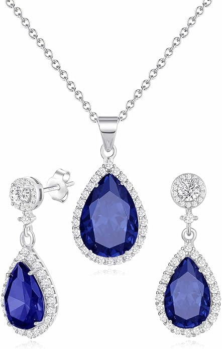 REASAYLL Jewelry Sets For Women 925 Sterling Silver Post Teardrop Dangle Stud Earrings Necklace Set Crystal Rhinestone Wedding Prom Costume Jewelry for Women