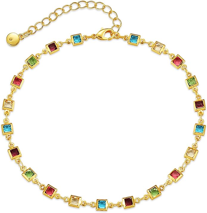18K Gold Plated Anklet for Women Multicolor Crystal Ankle Bracelets Boho Adjustable Chain Anklets