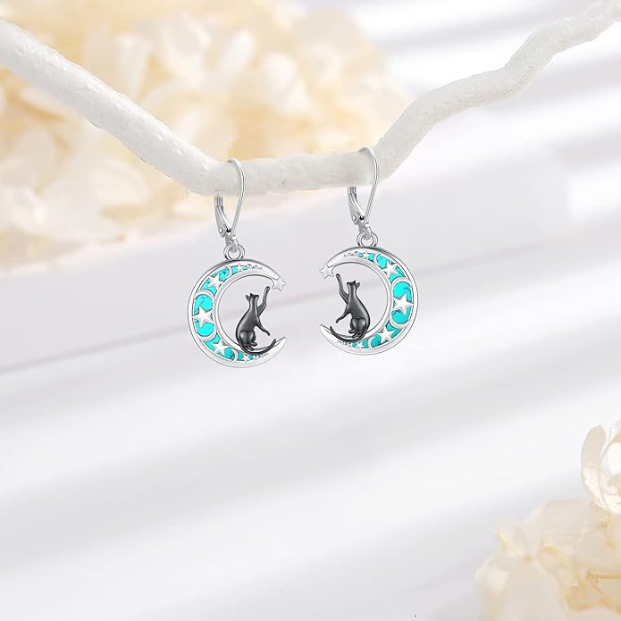 Sterling Silver Tree of Life/Flower/Bee/Animals/Cat/Hummingbird Dangle Earrings Moonstone Turquoise Drop Leverback Earrings Jewelry Gifts