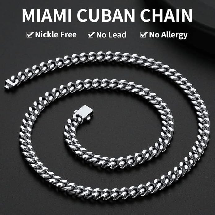 ChainsHouse Stainless Steel Mens Cuban Link Chain, Black/ 18K Gold Plated Miami Cuban Chain Necklace, 5mm/7mm/9mm/12mm/14mm Width, No Tarnish& Durable Hip Hop Mens Jewelry, 18"-30", Send Gift Box