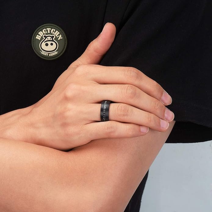 King Will Mens Tungsten Wedding Band with Cubic Zircon Inlay 7mm/8mm Flat Cut Comfort Fit Engagement Rings