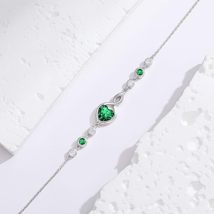 Infinity Birthstone Bracelet 925 Sterling Silver Heart Love Infinity Link Bracelet Fine Jewelry Birthday Christmas Gifts for Women Girlfriend Wife