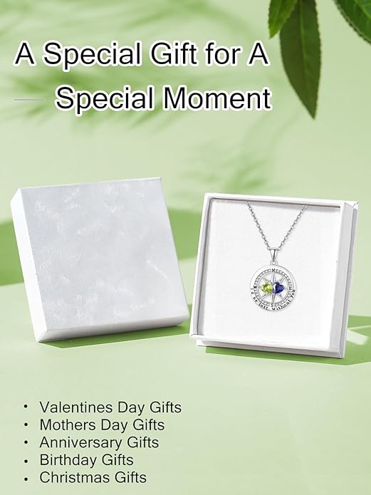 Compass Birthstones Necklace for Women, Exquisite Anniversary Birthday Gifts for Wife Her Double Birthstone Pendant jewelry ‘I'd be Lost Without You’