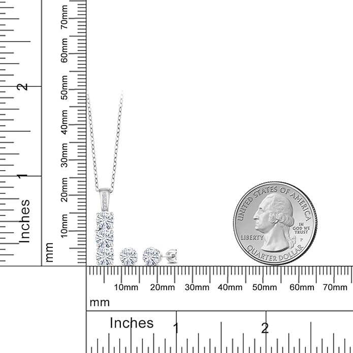 Gem Stone King 925 Sterling Silver 5MM Gemstone Birthstone and White Diamond 3-Stone Pendant and Earrings Jewelry Set For Women | With 18 Inch Chain