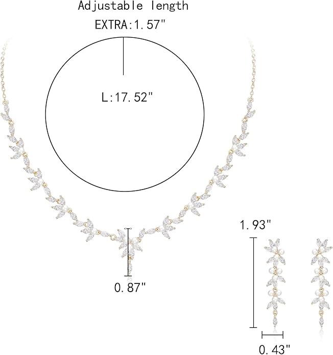 EleQueen Women's Simulated Pearl Wedding Jewelry Set, Cubic Zirconia Marquise Floral Bridal Necklace Earrings Bracelet Sets
