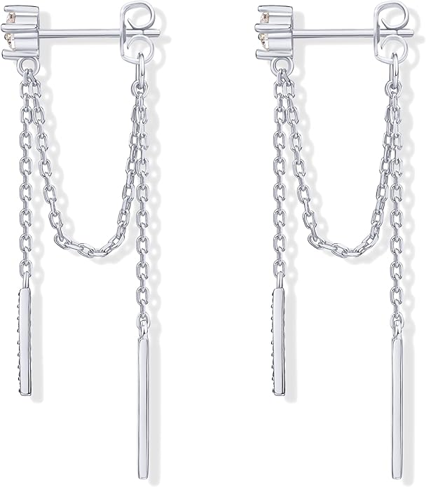 PAVOI 18K Gold Plated Sterling Silver Posts Drop Dangle Chain Earrings for Women | Dangling Chain Studs | Cubic Zirconia Ball Threader Earscapes Earrings