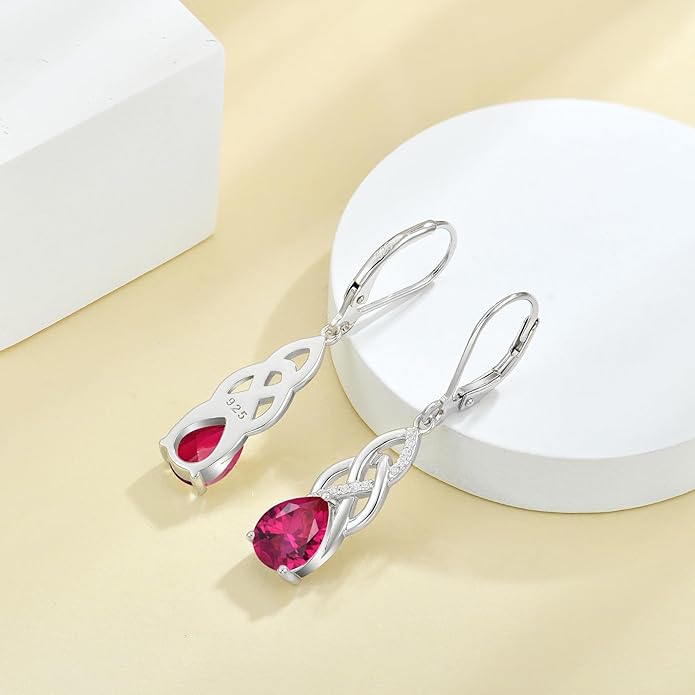 JO WISDOM Women Celtic Knot Infinity Dangle Earrings for Women Sterling Silver 7 * 9mm Birthstone Irish Twisting Drop Earrings Jewelry for Women