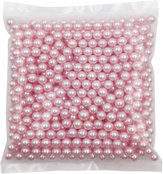 INSPIRELLE 580pcs Pink Undrilled ABS Art Faux Pearls for Vase Fillers, 10mm No Hole Makeup Beads to Hold Lipstick Eyeliner, Imitation Round Pearl Beads for Table Scatter Home Wedding Decoration