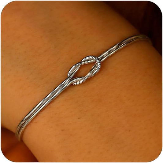 Matching Bracelets for Couples，Dainty Gold Love Knot Bracelet 14K Gold Plated Herringbone Chain Bracelet Relationship Jewelry Gifts for Best Friend