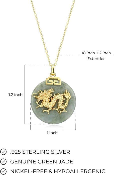 ETERNAL JADE .925 Sterling Silver 18K Gold Plated Chinese Zodiac Sign Pendant Necklaces for Women - Hypoallergenic Genuine Green Jade Gold Necklace for Women Zodiac Year Jewelry, 18 inch Chain