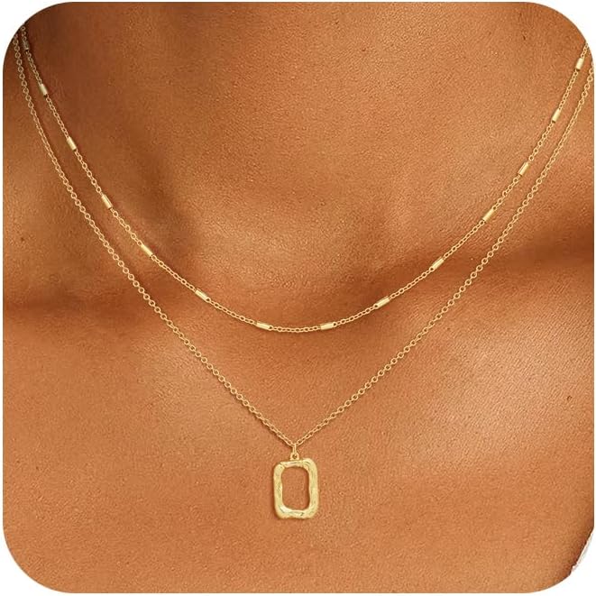 Layered Necklaces for Women 14K Gold Plated Stack Circle Pendant Trendy Long Chain Stackable Handmade Coin Necklace Set Dainty Gold Stacked Jewelry Gifts