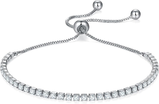 MINDDHA 14K Gold Plated Cubic Zirconia Tennis Bracelet – Elegant Tennis Bracelet for Women, Thin, Dainty, Stackable, Available in 2mm 3mm Width, Silver and Gold Color, Adjustable Slider 6-9 Inch