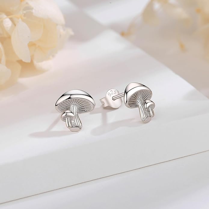 INFUSEU Sterling Silver Cute Stud Earrings Cat Frog Mushroom Bunny, Small Gifts for Women Teen Girls Animal Lovers