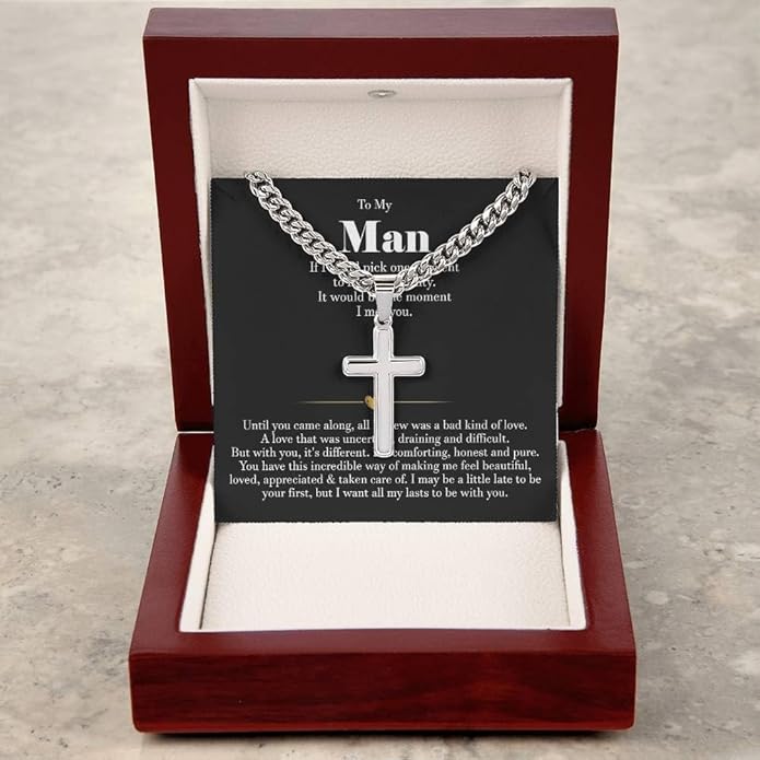 VIRAGIL To My Man Necklace Chain for Men, Silver Stainless Steel Chain Jewelry, Romantic Gift from Partner for Birthday Valentine or Everyday Wear with Meaning