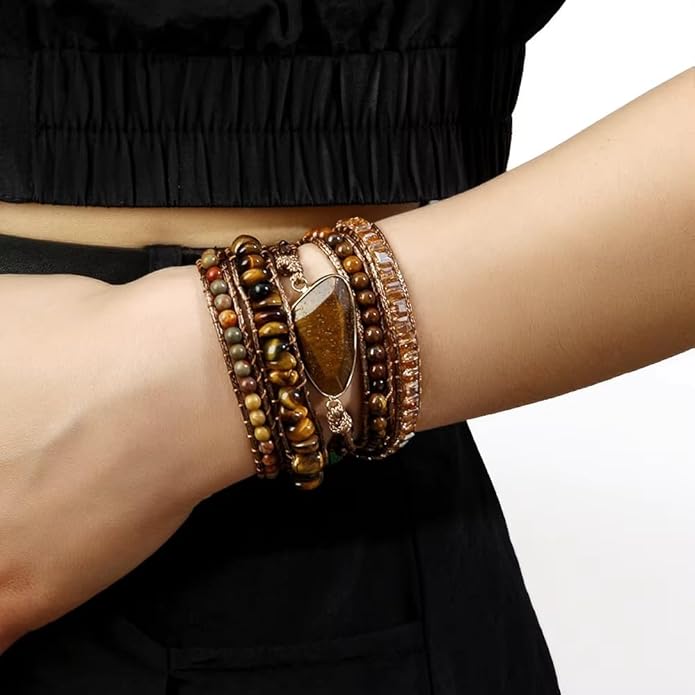 ZOSOJONA Boho Handmade Natural Stone Wrap Bracelets Turquoises Crystal Beads Bracelet Jewelry