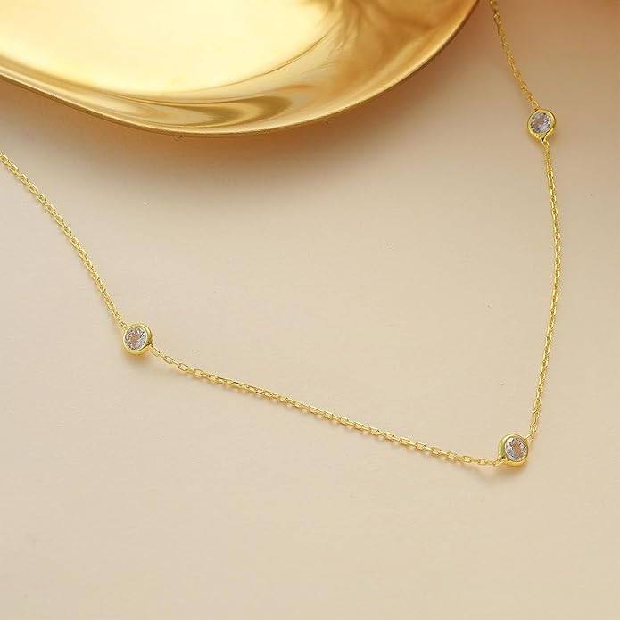 Dainty Necklaces for Women Cute Station Choker Necklace Cubic Zirconia Simulated Diamond Necklace Simple Layering CZ Necklace Trendy Jewelry Gifts