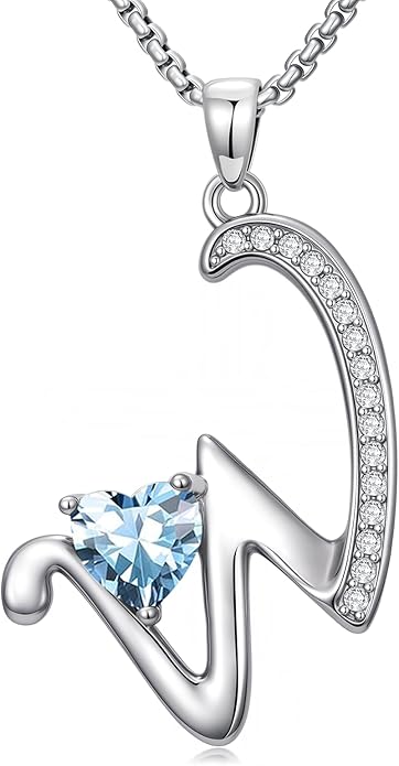 Christmas Gifts for Women Alphabet A to Z Initial Birthstone Pendant Necklaces for Women - 18k White Gold Plated Personalized Name Jewelry Valentine Mothers Day Birthday Gifts for Women Her Girlfriend