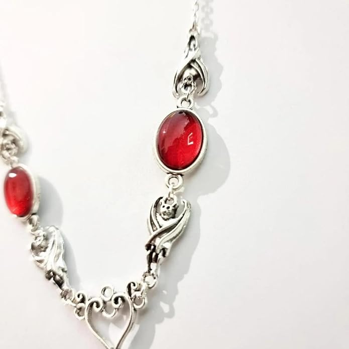 Gothic Vampire Necklace Vintage Stardust Crystal Cameo Pendant Necklace Punk Style Vampire Pendant Oval Necklace Satanic Demon Red Pendant Necklace Jewelry