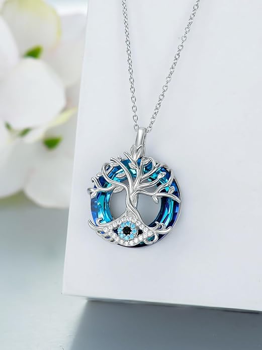 WINNICACA Sterling Silver Evil Eye Necklace Protection Crystal Pendant for Women Good Luck Vintage Evil Eye Pendant Jewelry Birthday Gifts for Women Friend Female