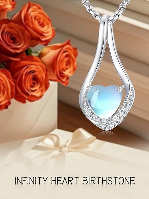 Birthstone Necklaces for Women,18k Yellow/White Gold Plated Forever Love Heart Infinity Pendant Necklace Anniversary Jewelry Christmas Birthday Gifts for Women Her Wife Girlfriend