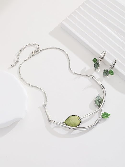 Chunky Statement Jewelry Set Vintage Retro Leaf Flower Floral Geometric Bohemian Boho Bib Necklace Earring Set Fashion Costume Jewelry for Women Girls Wedding Party Prom Unique Gift